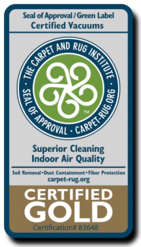 Certified Gold seal from The Carpet and Rug Institute on a blue background