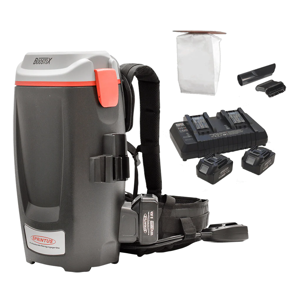 Cordless 36V Backpack Vacuum incl. Batteries & Quick Charger - Sprintus BoostiX