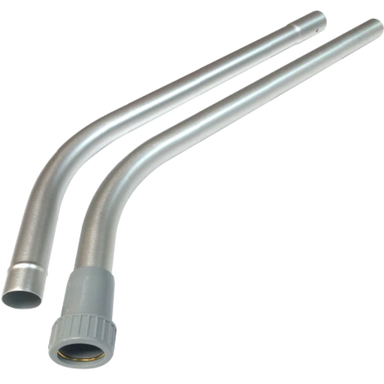Two metal pipes with a gray fitting on a white background