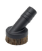Black vacuum attachment with bristle brush on a white background